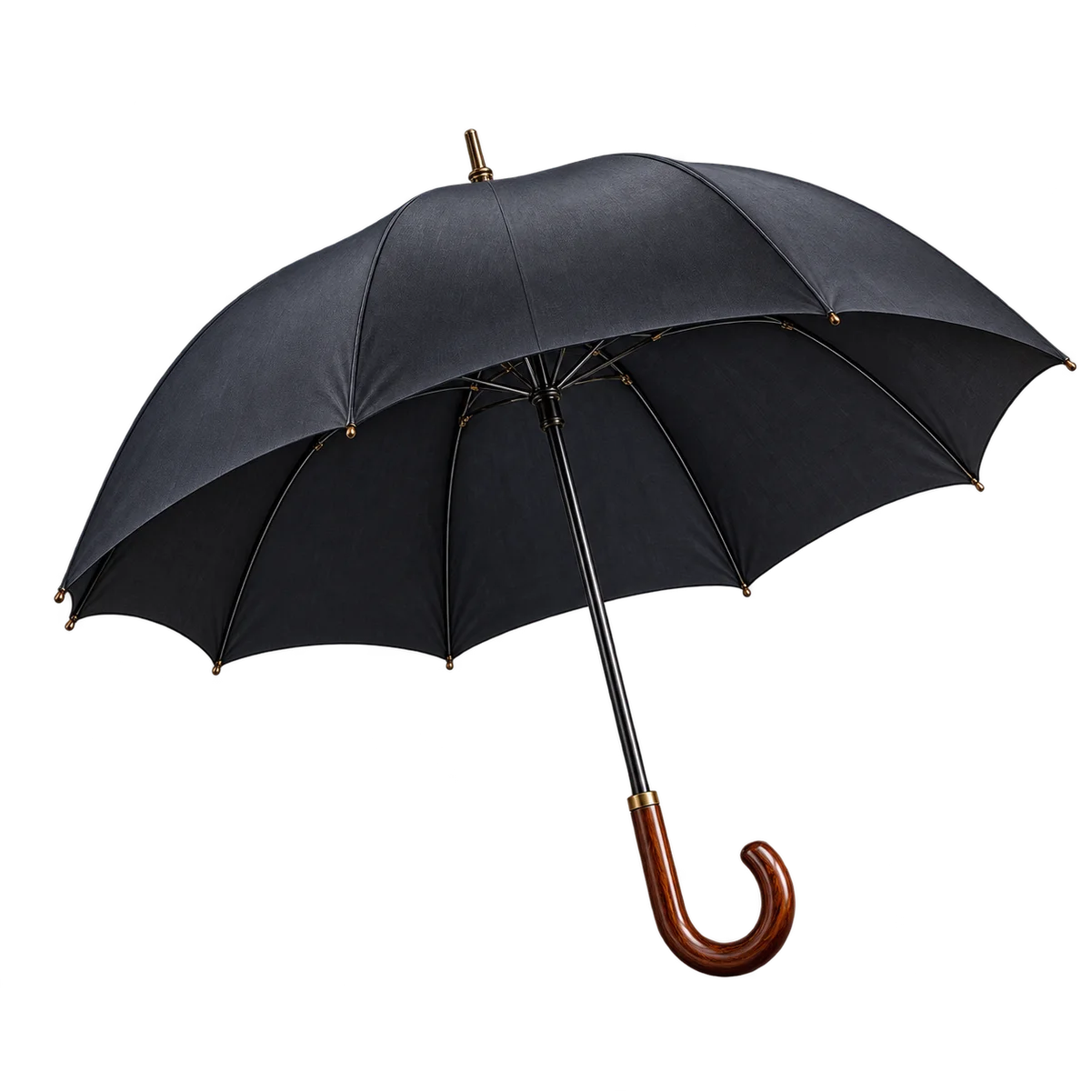 an open black umbrella.