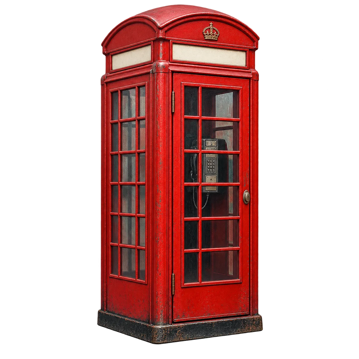 a classic red London telephone kiosk.