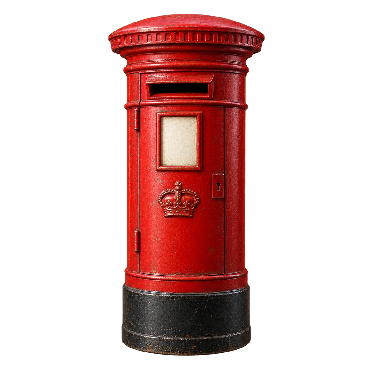 a red British pillar postbox.
